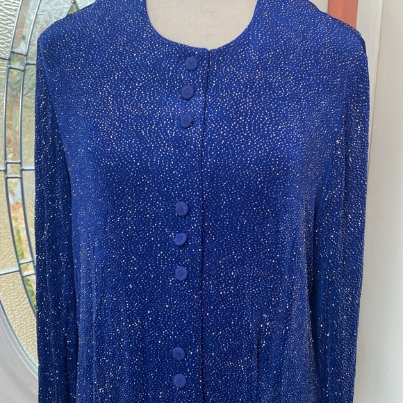 R&M Richards Karen Kwong Button Up Top Sequin Stretch Made In USA Shimmer - Picture 4 of 13